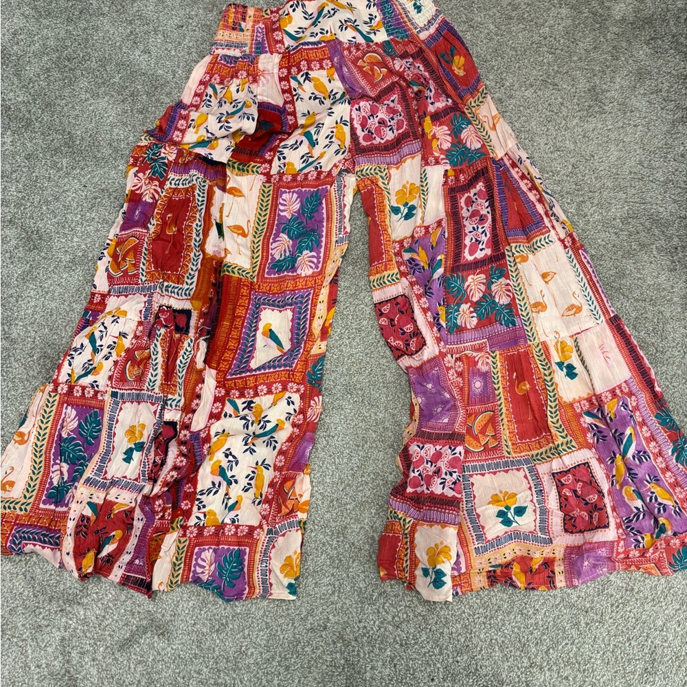 Colorful Boho Patchwork Wide-Leg Pants